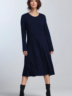 PAULA RYAN A Line Swing Dress - Navy Merino - Paula Ryan