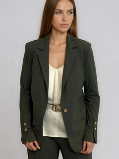 PAULA RYAN Long-line Boyfriend Jacket - Microjersey Khaki - Paula Ryan