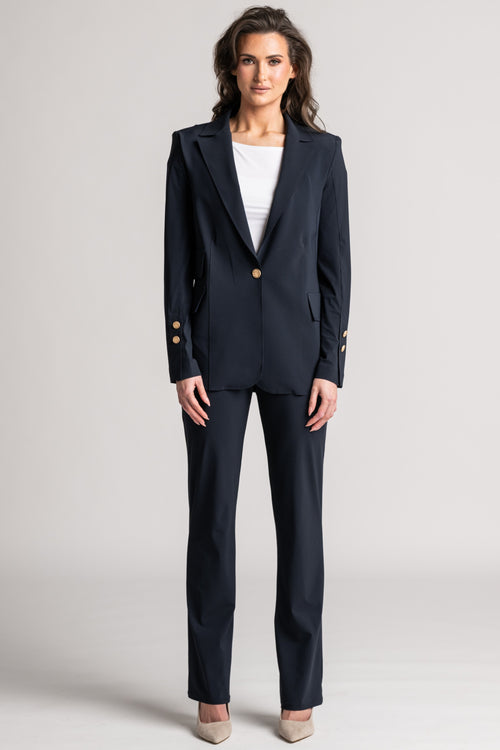 PAULA RYAN Long-line Boyfriend Jacket - Microjersey Navy
