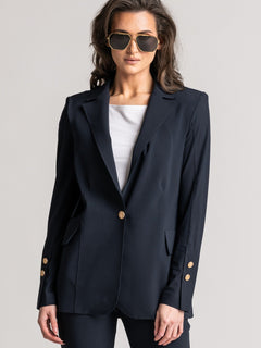 PAULA RYAN Long-line Boyfriend Jacket - Microjersey Navy