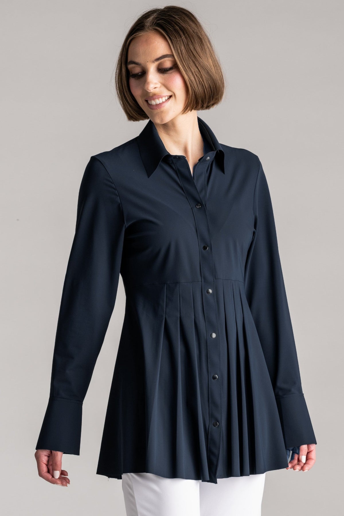 PAULA RYAN Tucked Waist Shirt - Microjersey Navy - Paula Ryan