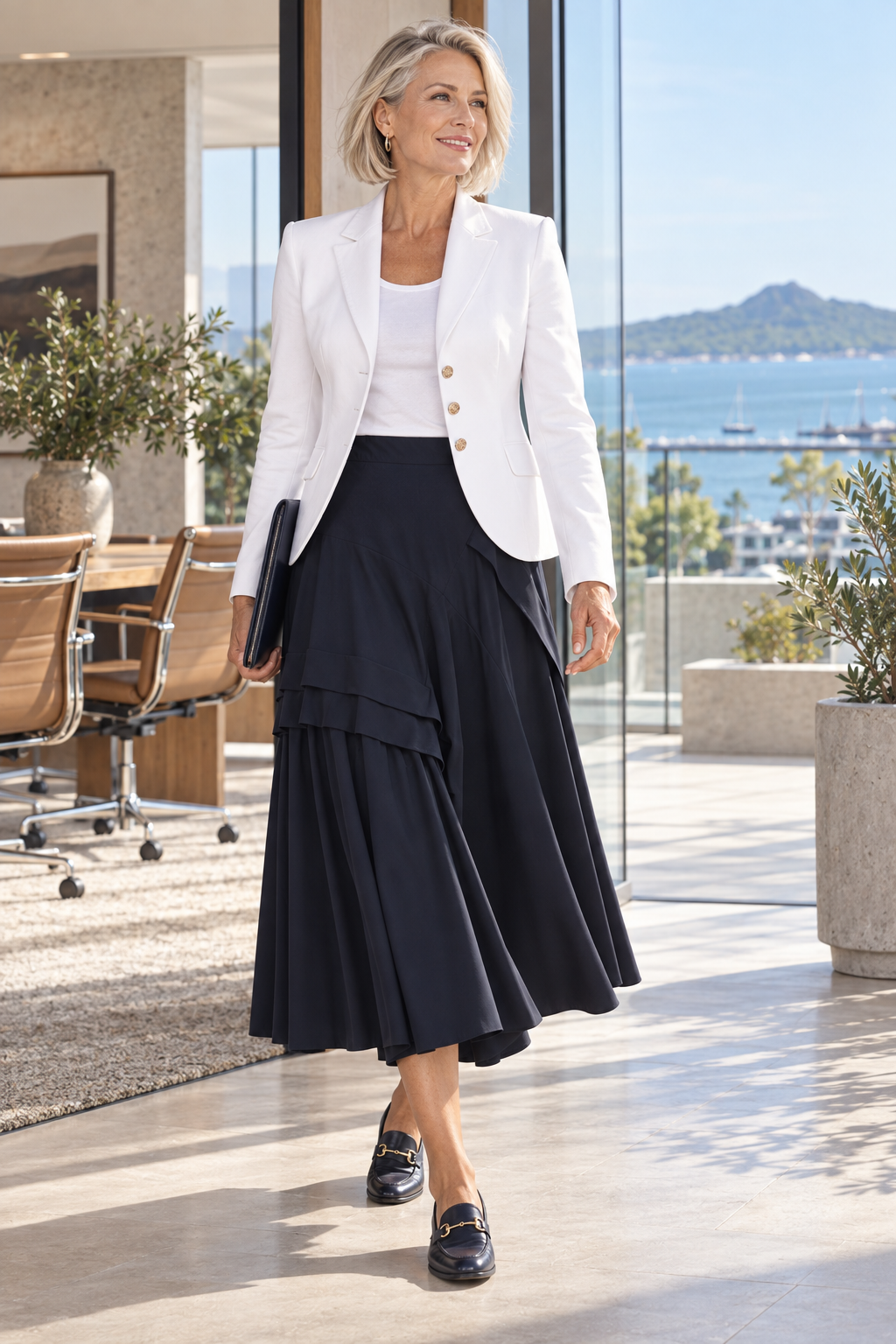 PAULA RYAN A-line Waterfall Skirt - Navy