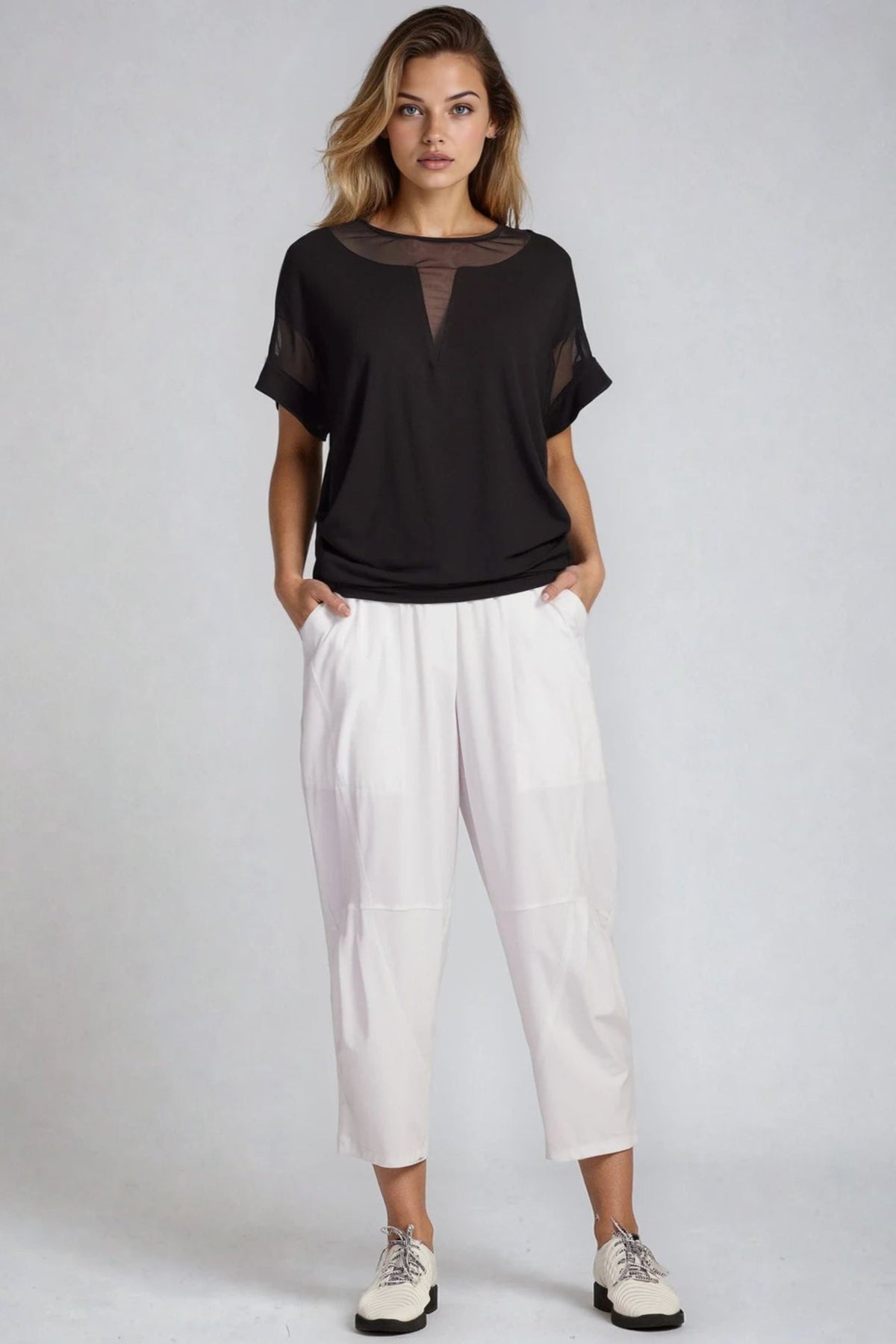 PAULA RYAN Mesh Insert Tee - Ecovero Black - Paula Ryan