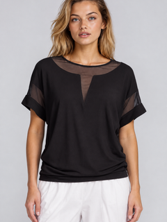 PAULA RYAN Mesh Insert Tee - Ecovero Black
