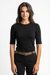 PAULA RYAN Slim Fit Half Sleeve Crew Neck Tee - Merino Black