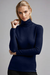 PAULA RYAN Slim Fit Polo Neck Top - Merino - Navy