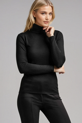 PAULA RYAN Slim Fit Polo Neck Top - Merino - Black