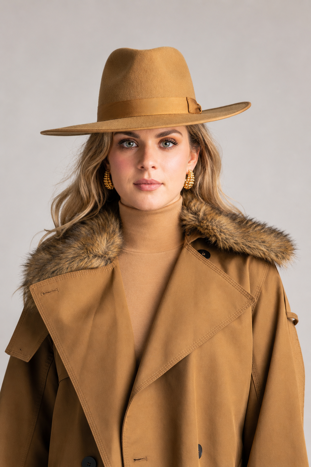 PAULA RYAN Easy Fit Polo Neck Top - Merino Camel