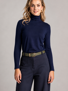PAULA RYAN Easy Fit Polo Neck Top - Merino Navy
