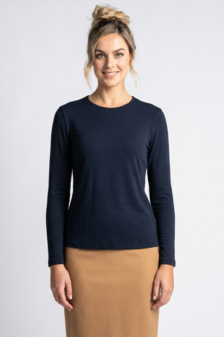 PAULA RYAN Easy Fit Crew Neck Top - Merino Navy - Paula Ryan