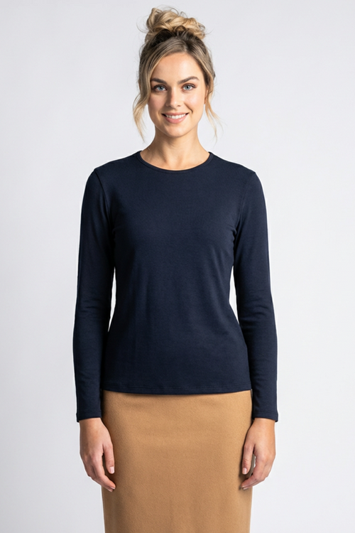 PAULA RYAN Easy Fit Crew Neck Top - Merino Navy - Paula Ryan