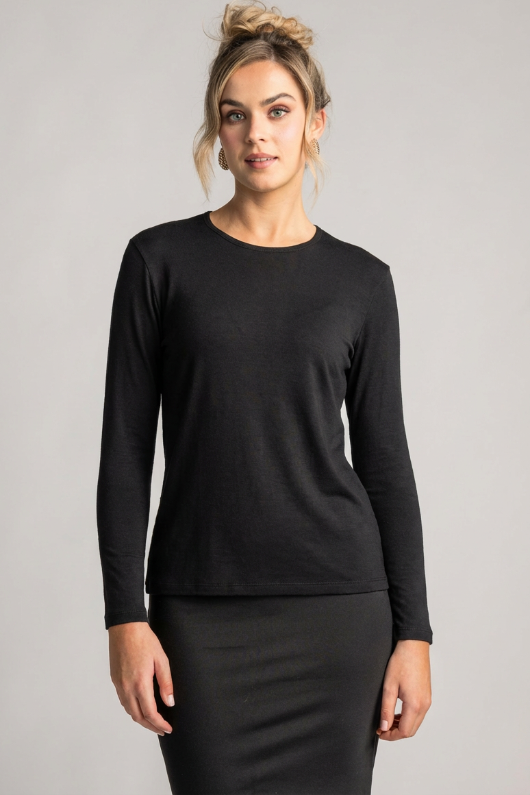 PAULA RYAN Easy Fit Crew Neck Top - Merino Black