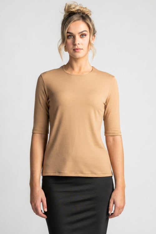 PAULA RYAN Easy Fit Half Sleeve Top - Merino Camel - Paula Ryan
