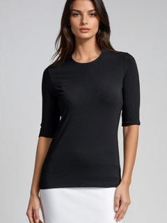 PAULA RYAN Easy Fit Half Sleeve Crew Neck Top Ecovero Black - Paula Ryan