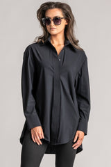 PAULA RYAN High Collar Boyfriend Shirt - Microjersey Black
