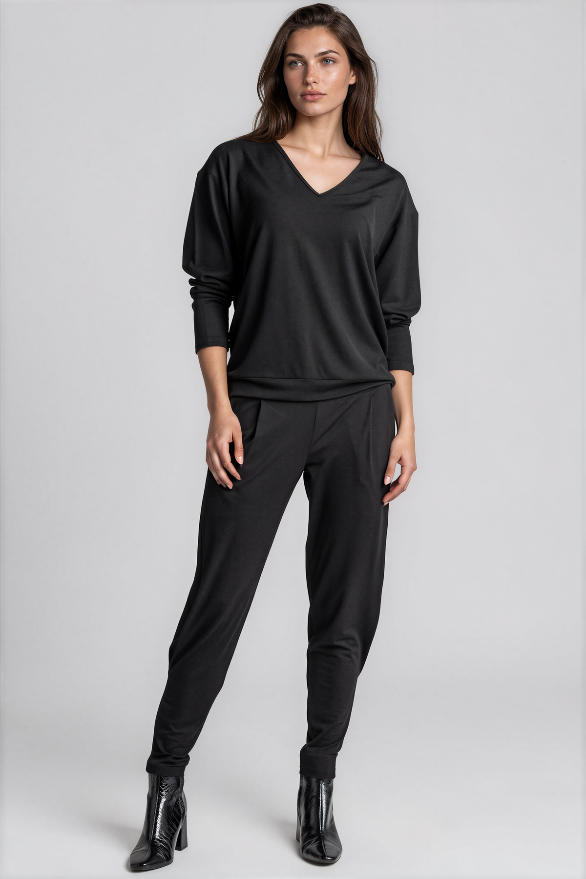 PAULA RYAN Ankle Pleat Basque Pant - Black Merino