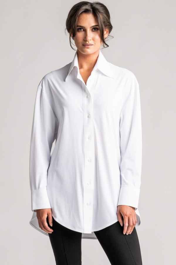 PAULA RYAN High Collar Boyfriend Shirt - Microjersey White - Paula Ryan