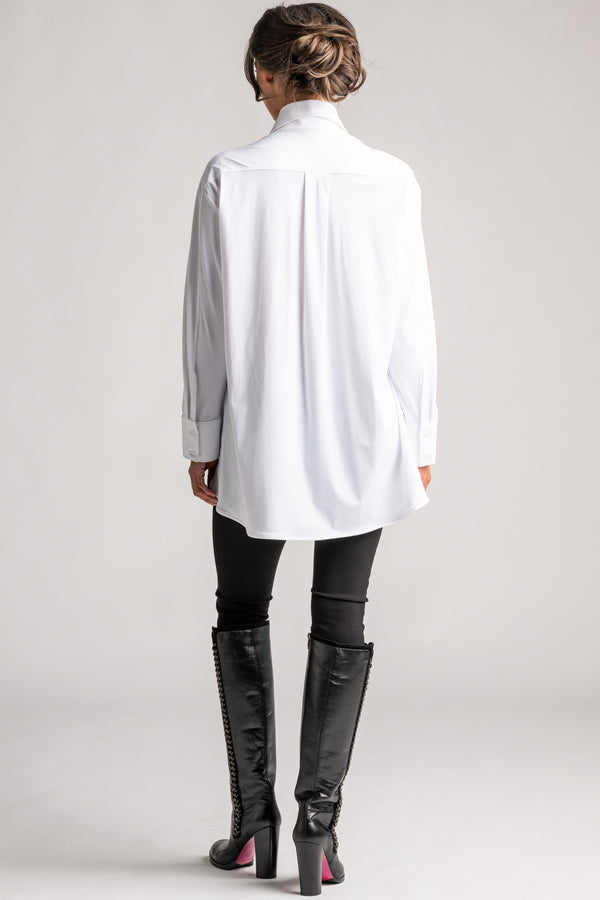 PAULA RYAN High Collar Boyfriend Shirt - Microjersey White - Paula Ryan