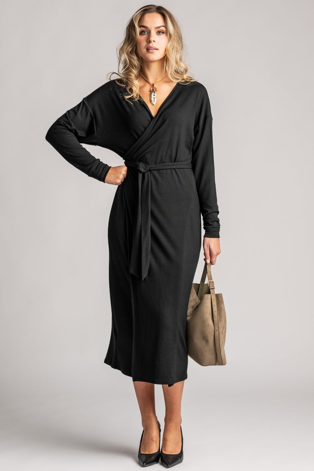 PAULA RYAN Wrap Dress - Black Merino