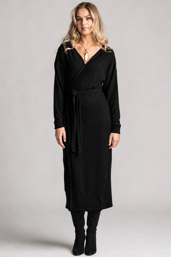 PAULA RYAN Wrap Dress - Black Merino
