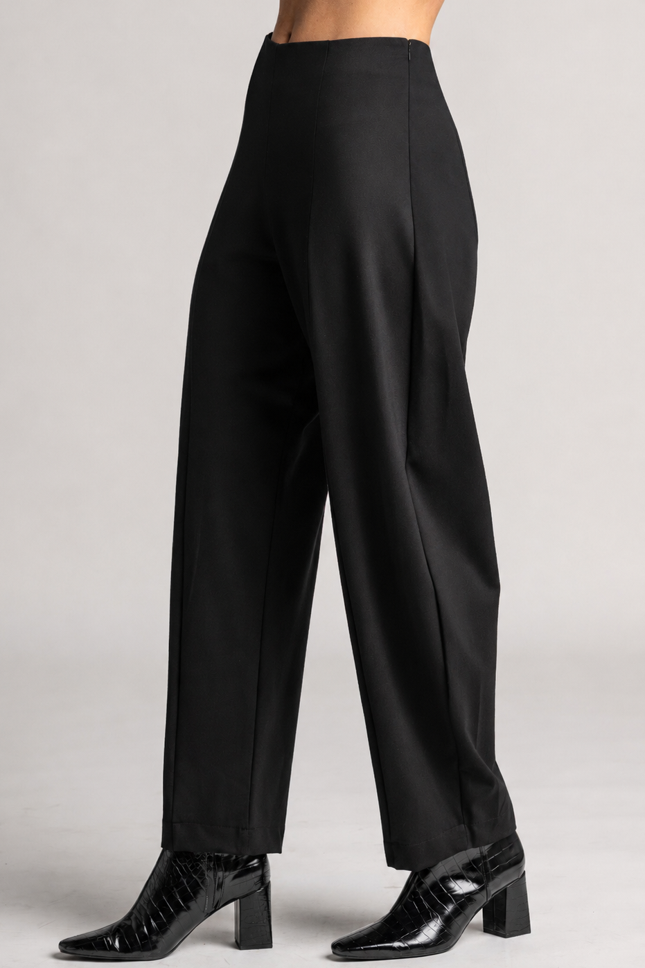 PAULA RYAN Side Zip Barrel Pant - Black Roma