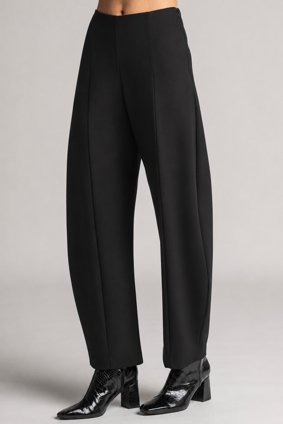 PAULA RYAN Side Zip Barrel Pant - Black Roma