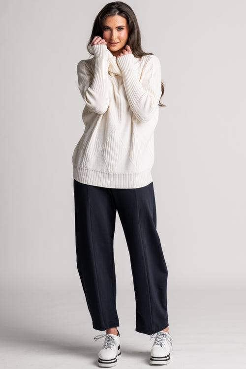PAULA RYAN Side Zip Barrel Pant - Navy Roma