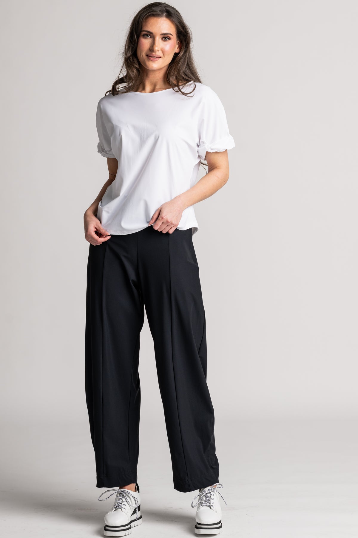 PAULA RYAN Side Zip Barrel Pant - Black Microjersey