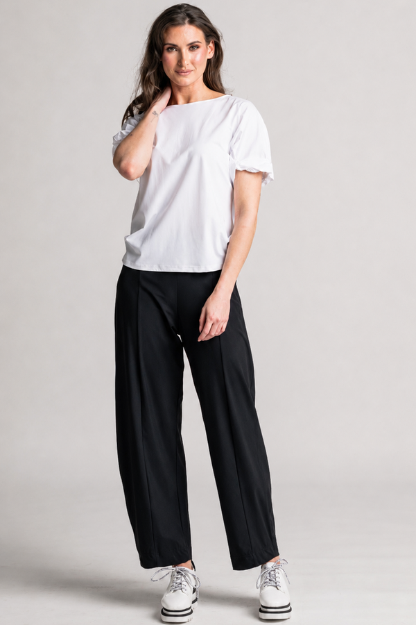 PAULA RYAN Side Zip Barrel Pant - Black Microjersey