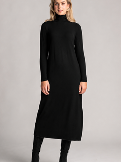 PAULA RYAN Polo Neck Sheath Dress - Black Merino