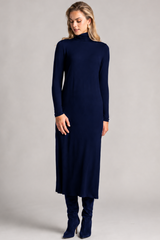 PAULA RYAN Polo Neck Sheath Dress - Navy Merino
