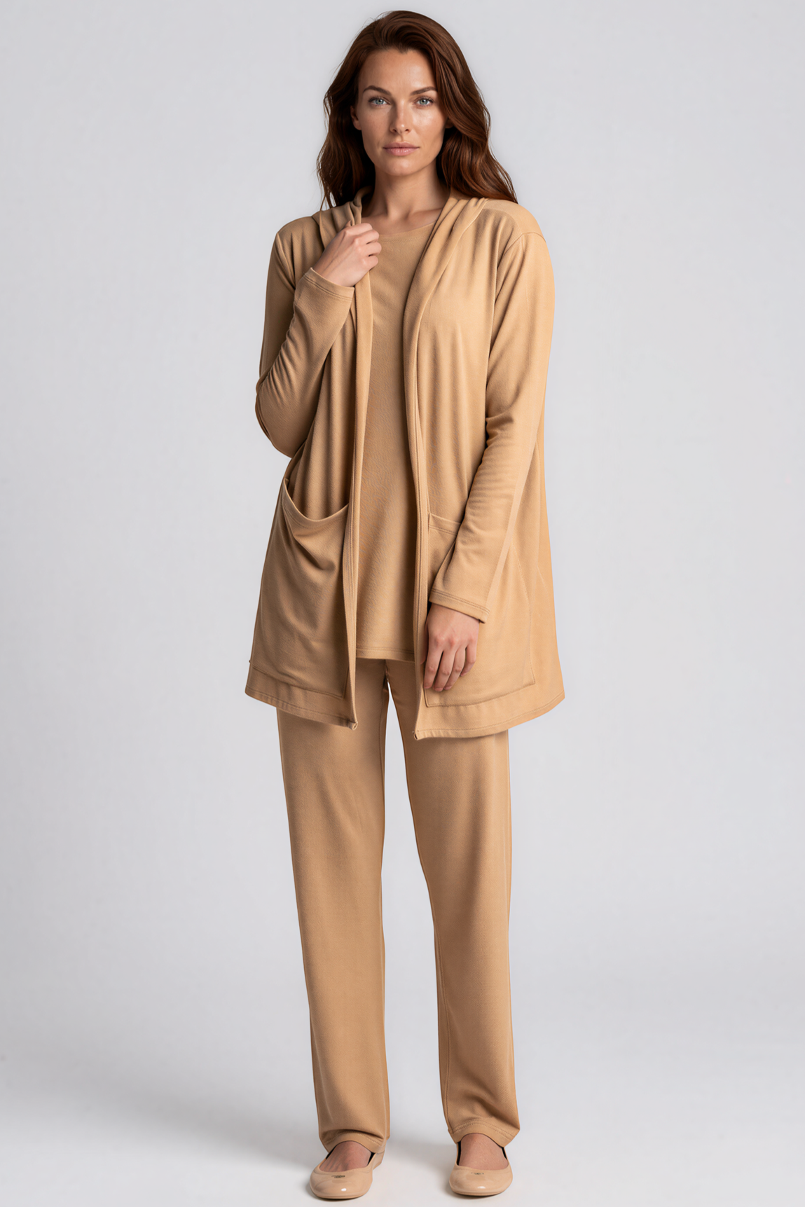 PAULA RYAN Long Loose Fit Singlet - Camel Merino