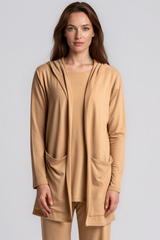 PAULA RYAN Hooded Cardigan with Pockets - Merino Camel