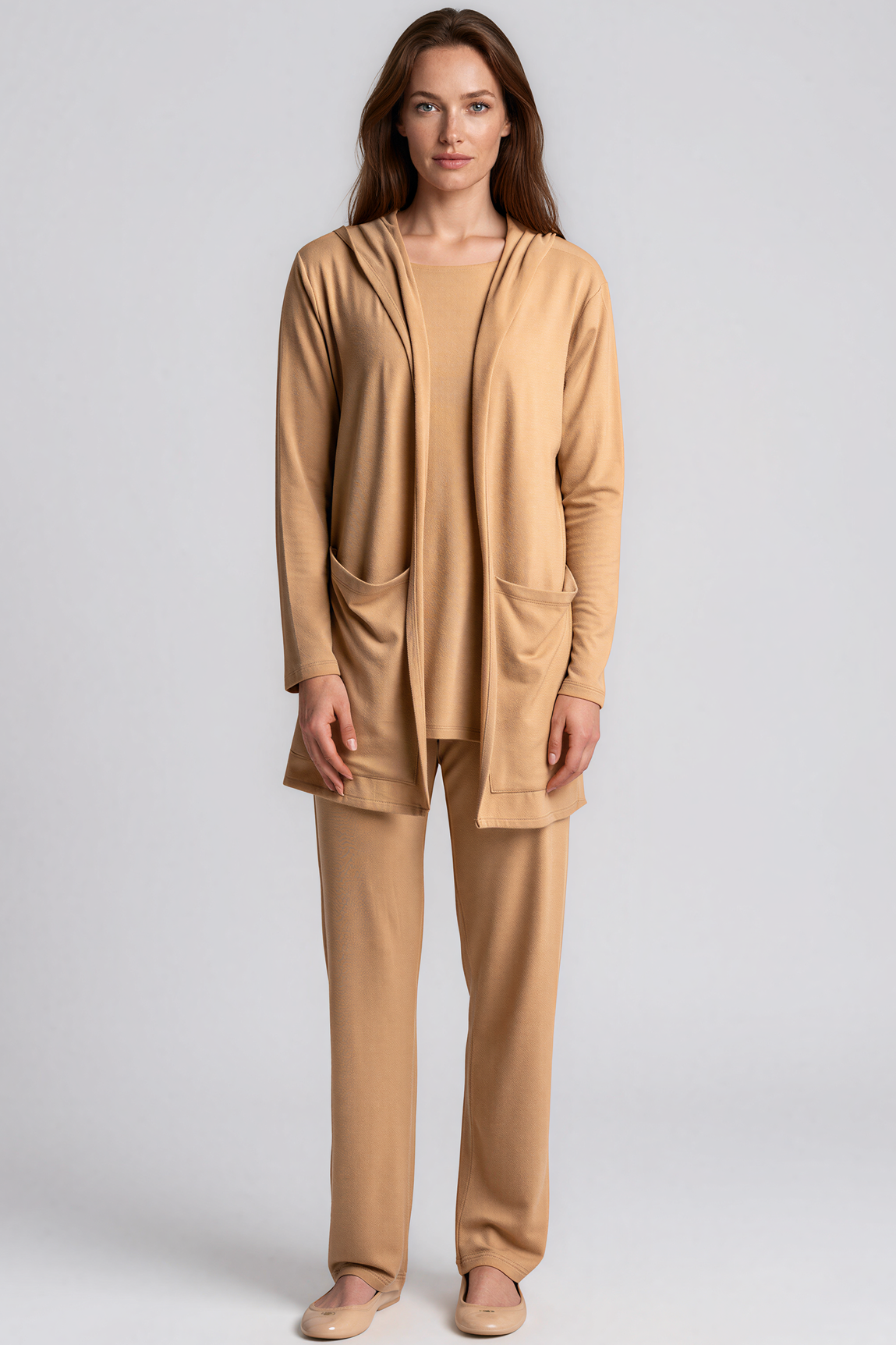 PAULA RYAN Long Loose Fit Singlet - Camel Merino