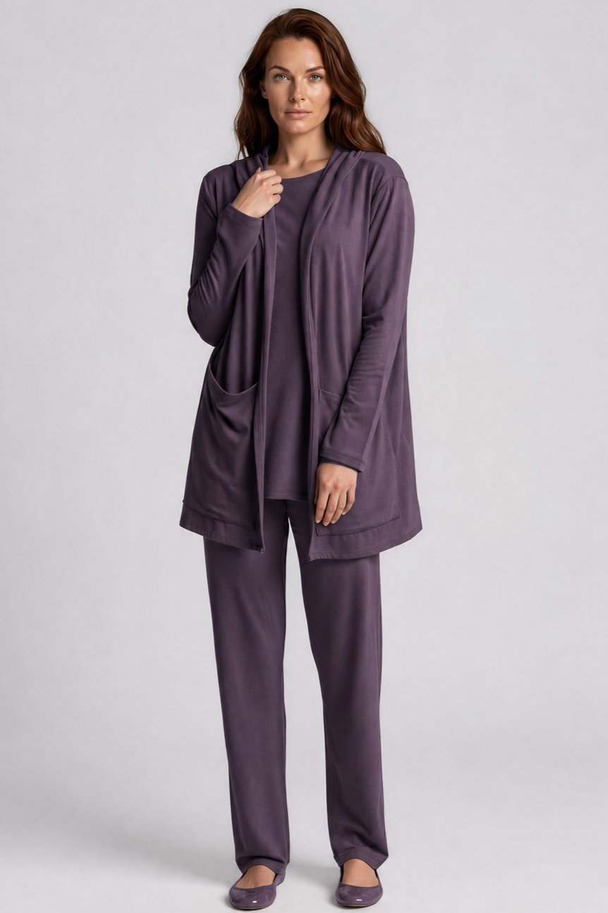 PAULA RYAN Straight Leg Lounge Pant - Merino Cocoa Plum