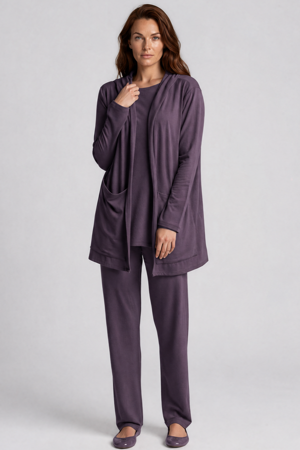 PAULA RYAN Straight Leg Lounge Pant - Merino Cocoa Plum