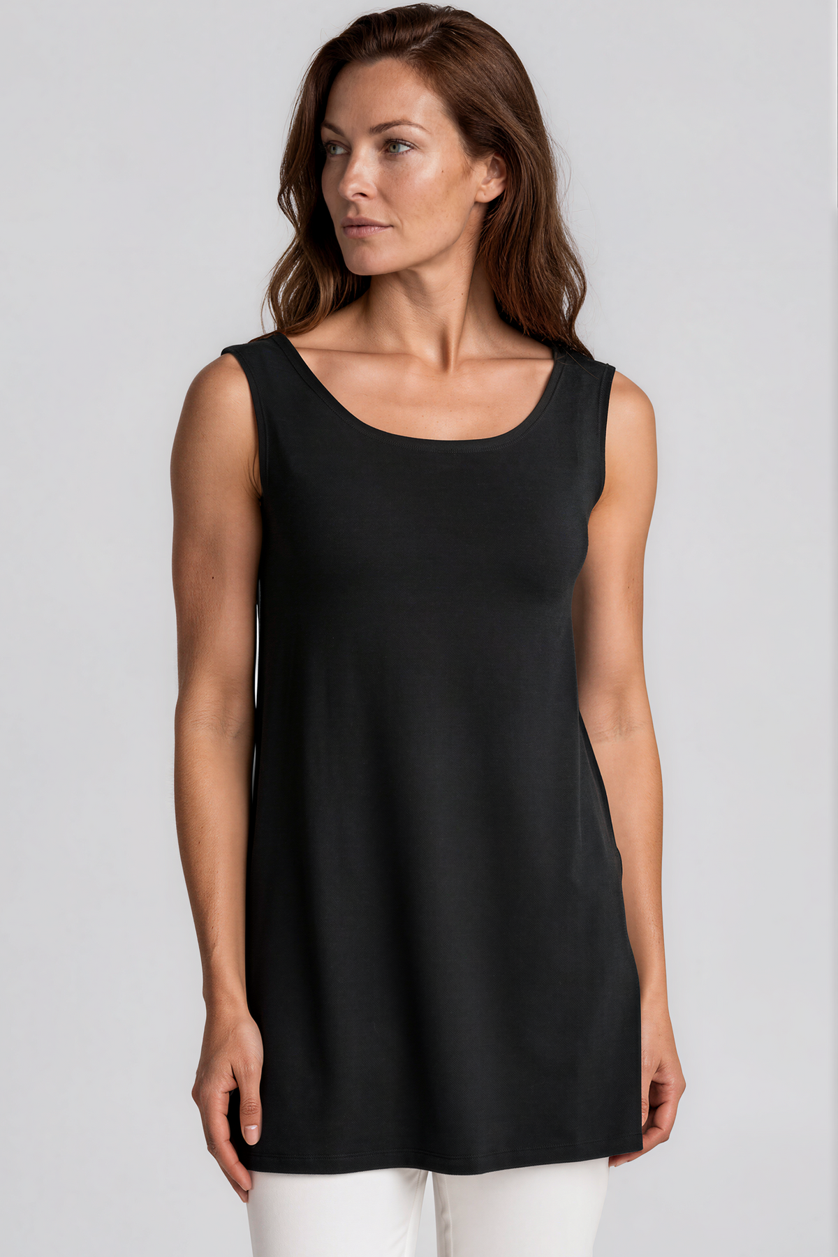 PAULA RYAN Long Loose Fit Singlet - Black Merino