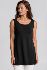 PAULA RYAN Long Loose Fit Singlet - Black Merino