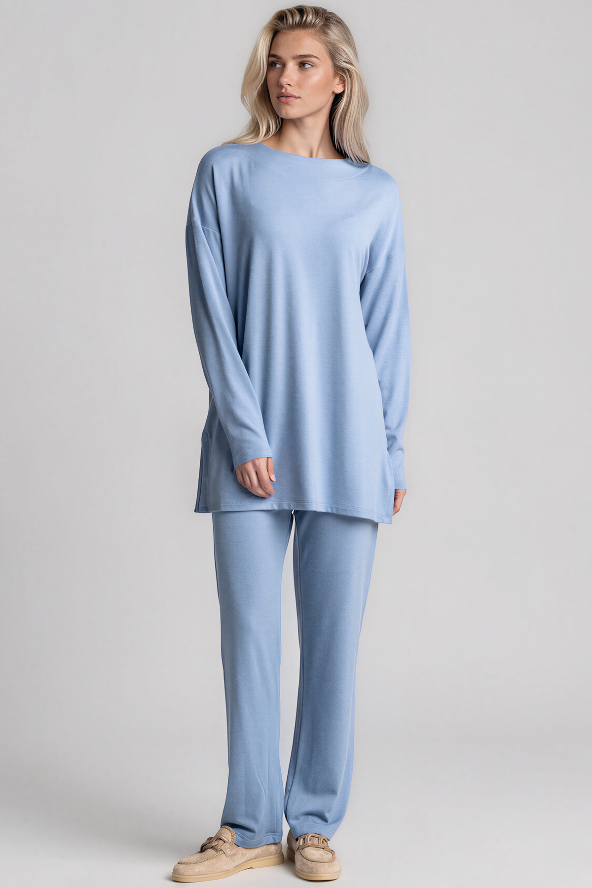PAULA RYAN Relaxed Boat Neck Tunic - Cornflower Merino