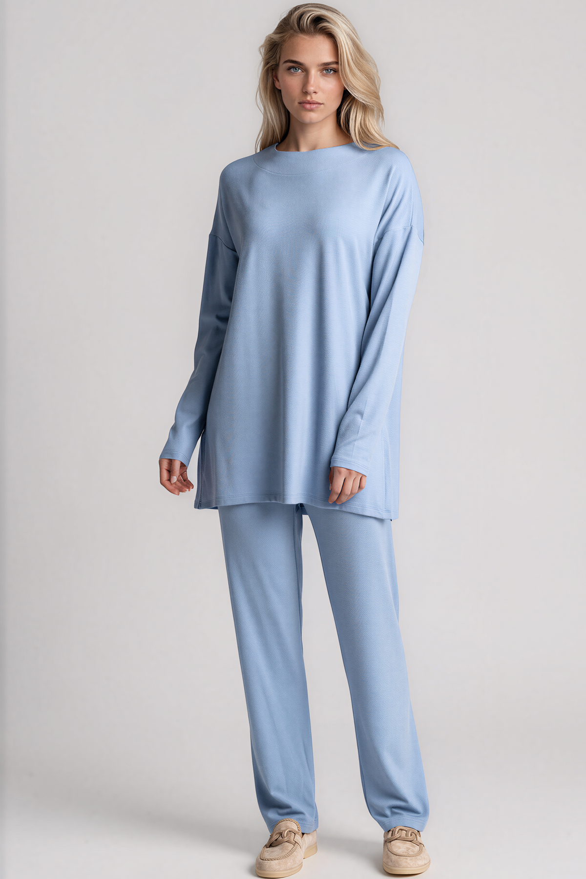 PAULA RYAN Relaxed Boat Neck Tunic - Cornflower Merino