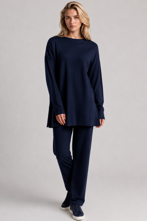 PAULA RYAN Relaxed Boat Neck Tunic - Navy Merino
