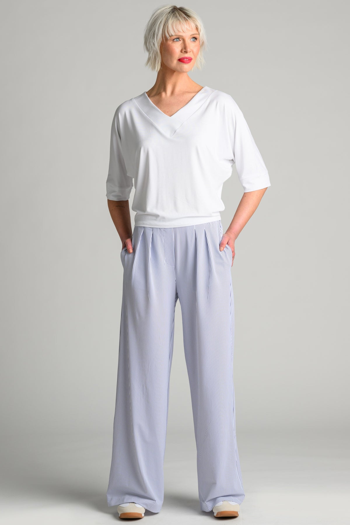 PAULA RYAN Wide Leg Pant - Single Stripe Microjersey