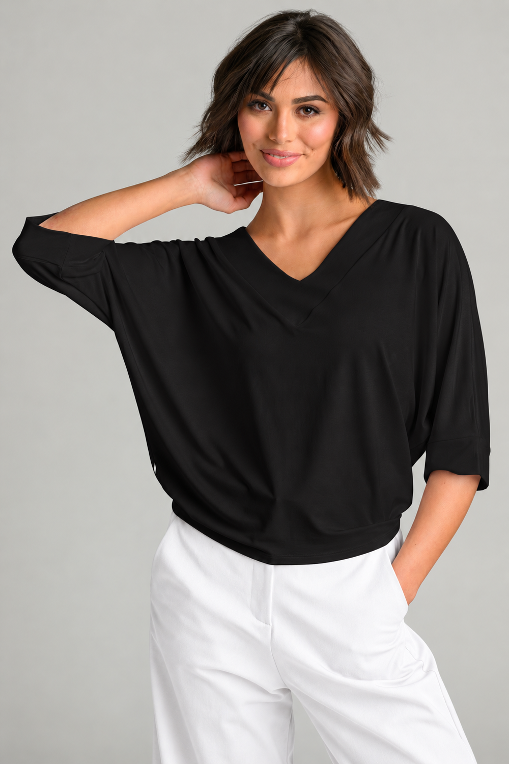 V Neck Cloud Top - Black EcoVero