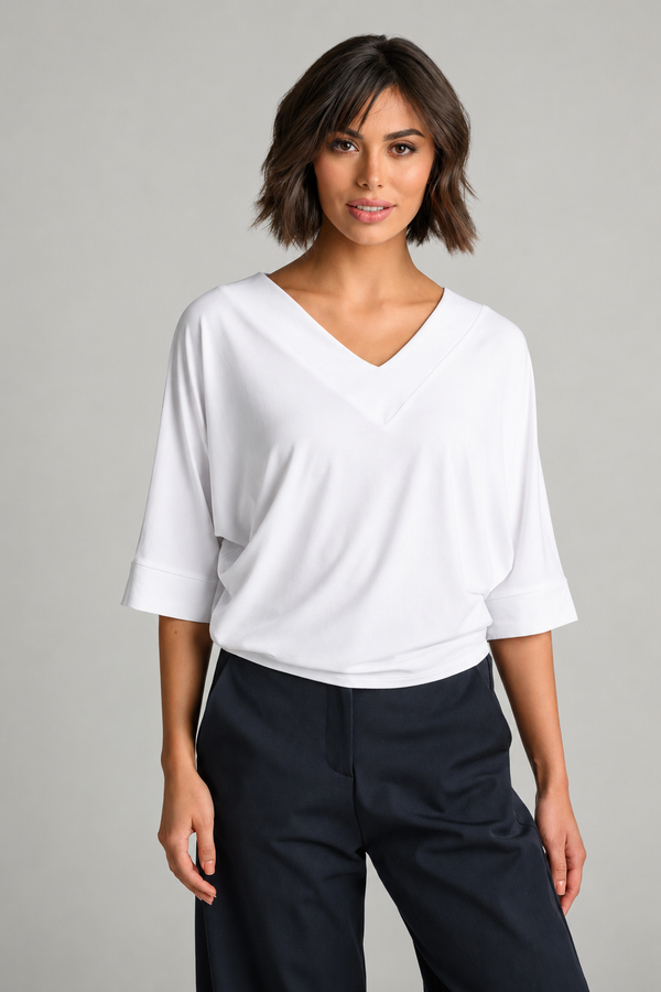 Paula Ryan B1030 V Neck Cloud Top in White, view 1