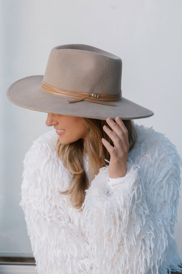 SUNDAISE - Tessa Wool Panama Hat - Stacked Trim Taupe - Paula Ryan