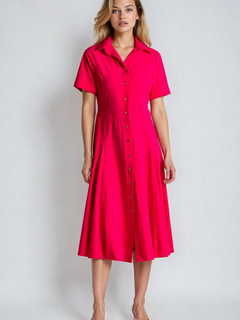 PAULA RYAN Classic Shirt Dress Microjersey - Electric Pink - Paula Ryan