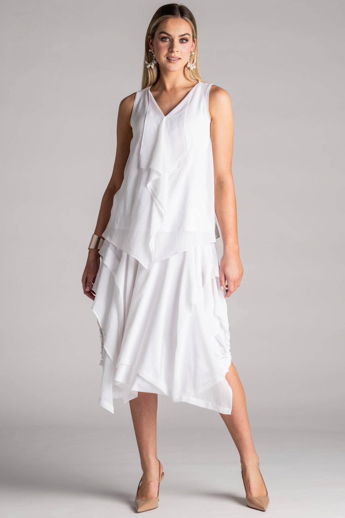 PAULA RYAN Chiffon Overlay Top - White - Paula Ryan