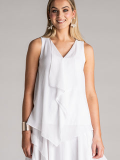 PAULA RYAN Chiffon Overlay Top - White - Paula Ryan