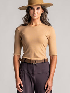 PAULA RYAN Slim Fit Half Sleeve Top - Merino Camel - Paula Ryan