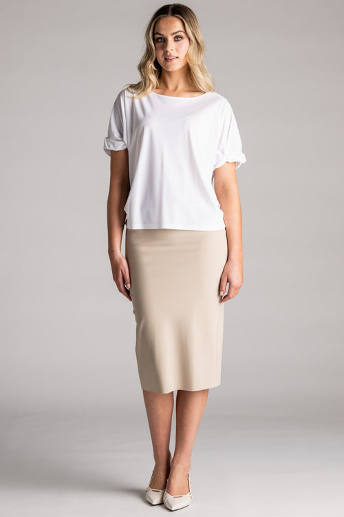 PAULA RYAN Regular Stretch Pencil Skirt Bonded Microjersey - Warm Sand - Paula Ryan